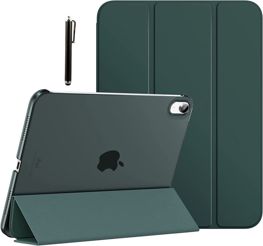 ProElite Smart Flip Case Cover for Apple iPad 10th Generation 10.9 inch 2022 Translucent & Hard Back with Stylus Pen, Dark Green