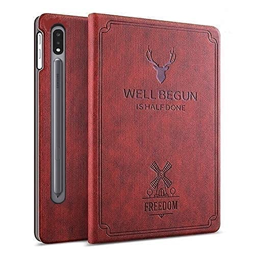 ProElite Deer Flip case Cover for Samsung Galaxy Tab S8 Plus / S7 Plus / S7 FE 12.4 Inch SM-T970/T975/T976/T735/X800/X806 (Wine Red)