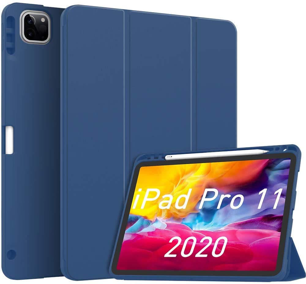ProElite Smart Trifold Flip Case Cover for Apple iPad Pro 11 2020 with Pencil Holder, Soft Flexible Back Cover, Dark Blue