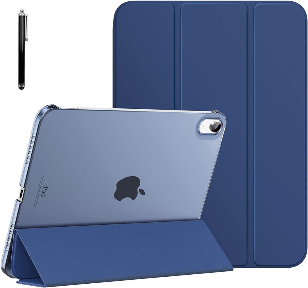 ProElite Smart Flip Case Cover for Apple iPad 10th Generation 10.9 inch 2022 Translucent & Hard Back with Stylus Pen, Navy Blue