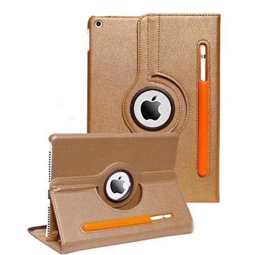 ProElite Smart Case for Apple ipad 7th/8th/9th Gen 2021 10.2 Inch, 360 Degree Rotating Stand Leather Protective Cover, Gold