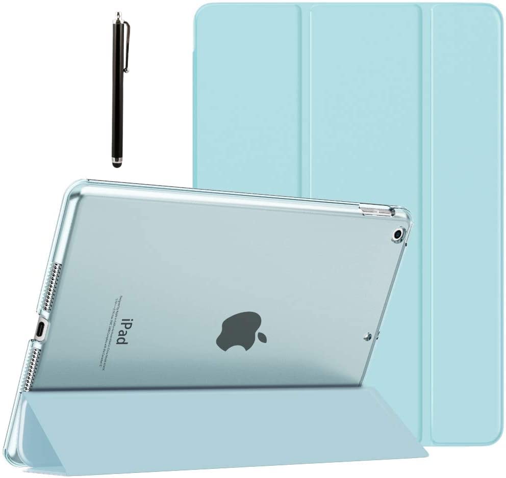 ProElite Smart Trifold Hard Back Flip Stand Case Cover for Apple iPad 9.7 inch 2018/2017 5th 6th Generation with Stylus Pen- Light Blue