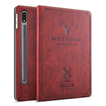 Load image into Gallery viewer, ProElite Deer Flip case Cover for Samsung Galaxy Tab S8 Ultra 14.6 inch SM-X900/ X906 (Supports S Pen Magnetic Attachment), Wine Red
