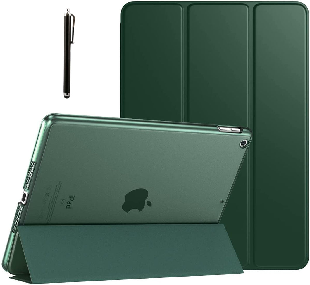 ProElite Smart Trifold Hard Back Flip Stand Case Cover for Apple iPad 9.7 inch 2018/2017 Air 1 Air 2 5th 6th Generation with Stylus Pen- Dark Green