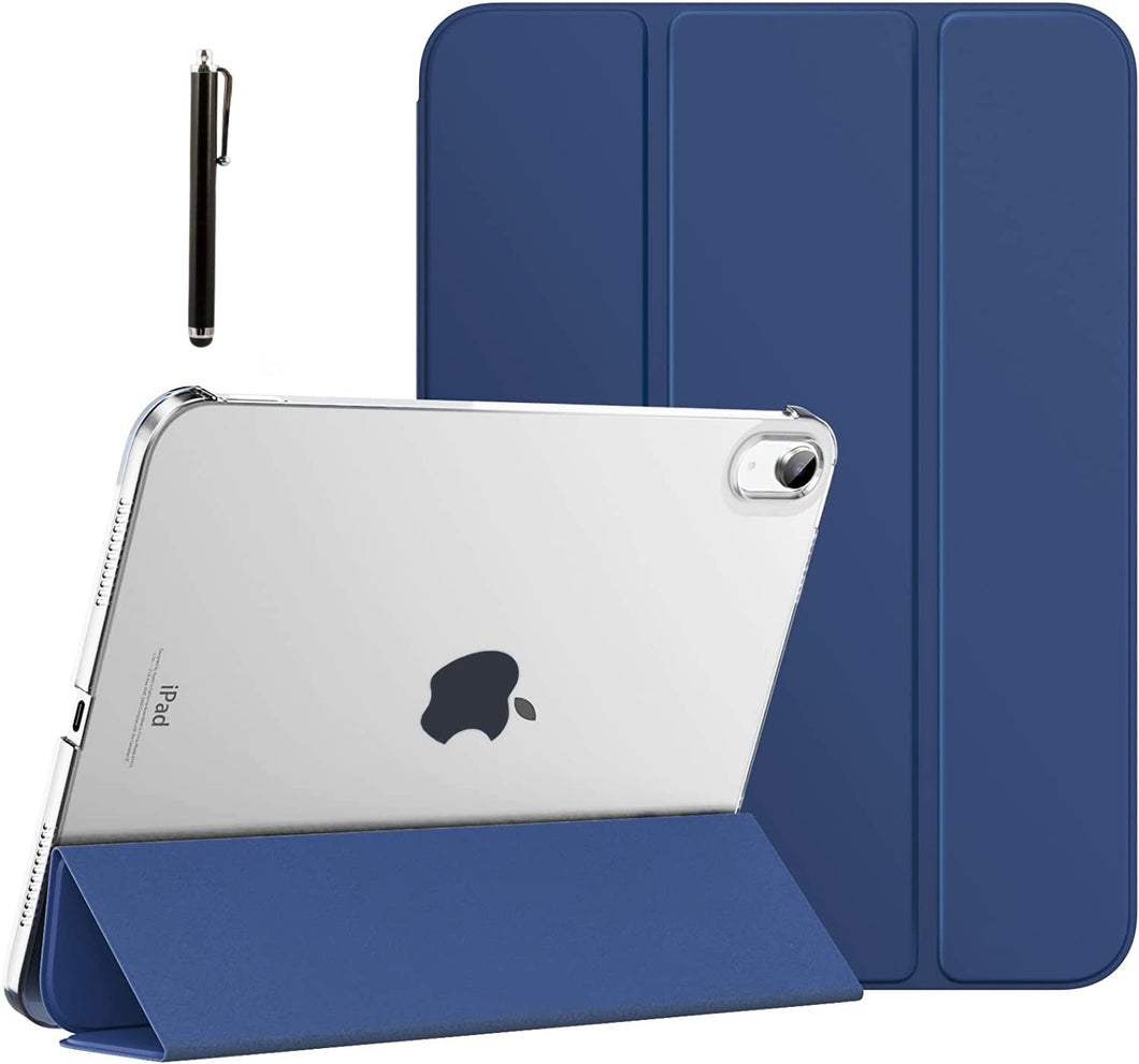 ProElite Smart Flip Case Cover for Apple iPad 10th Gen 10.9 inch 2022 Clear & Hard Back with Stylus Pen, Navy
