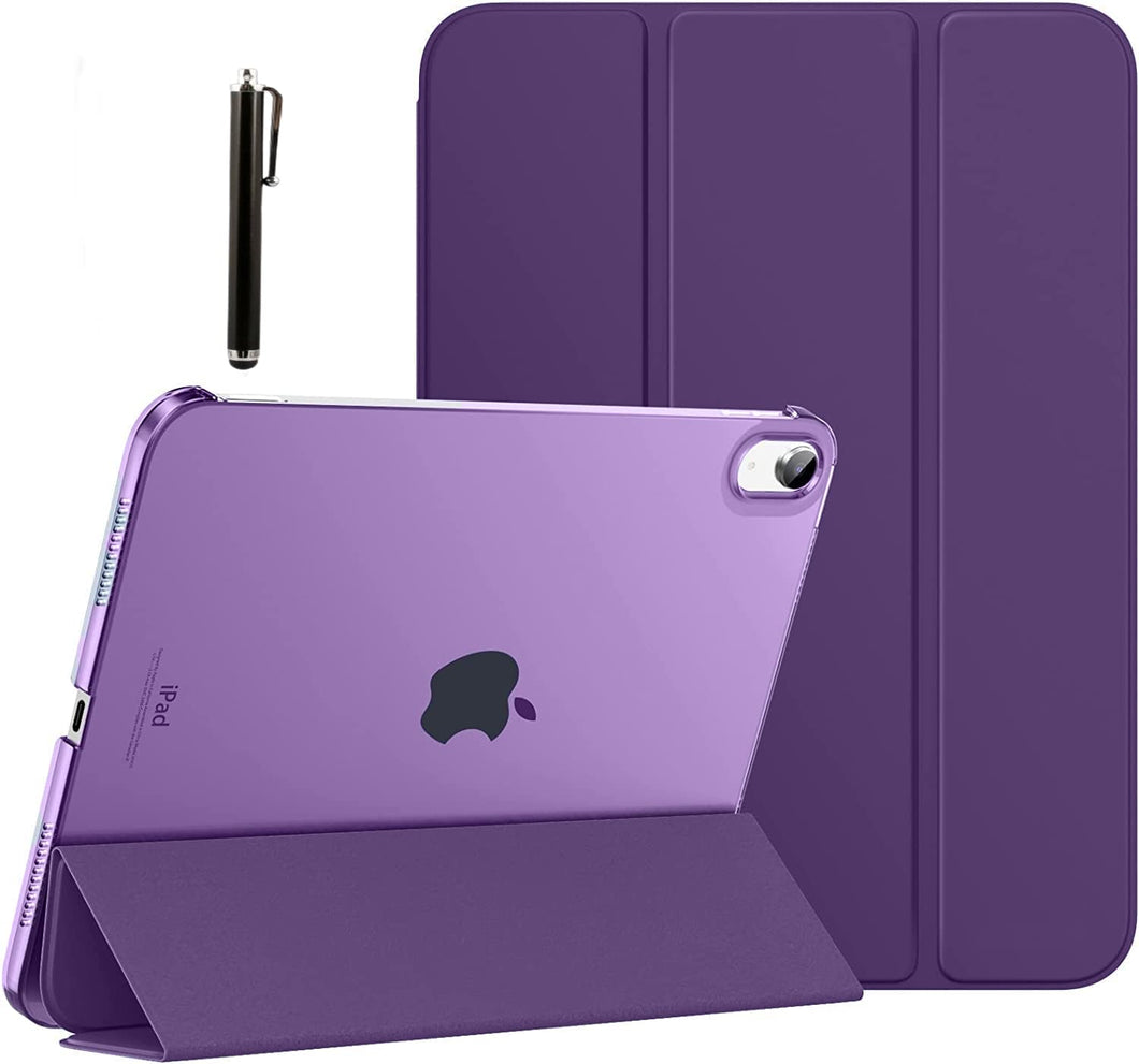 ProElite Smart Flip Case Cover for Apple iPad 10th Generation 10.9 inch 2022 Translucent & Hard Back with Stylus Pen, Purple