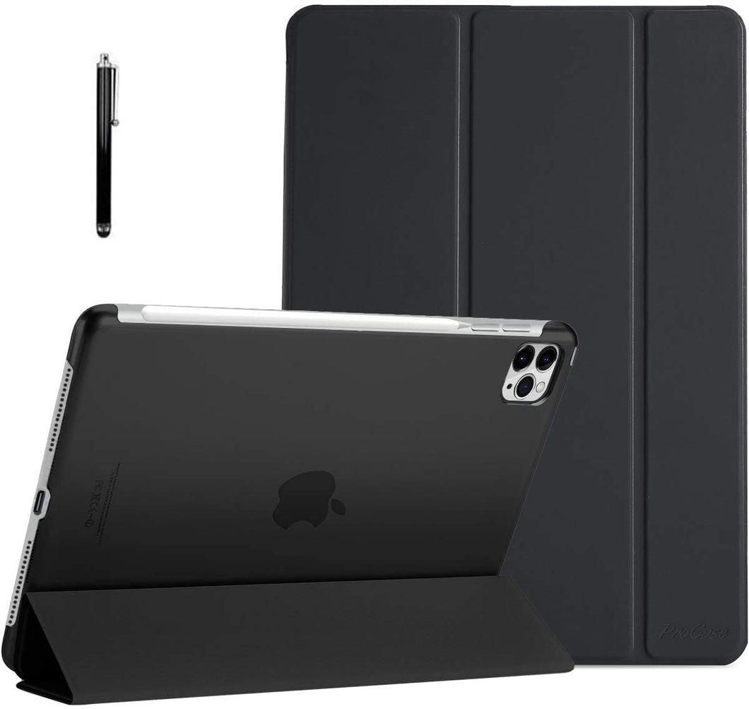 ProElite Smart Flip Case Cover for Apple iPad pro 11 2020 2nd Gen with Stylus Pen, Translucent & Hard Back, Black