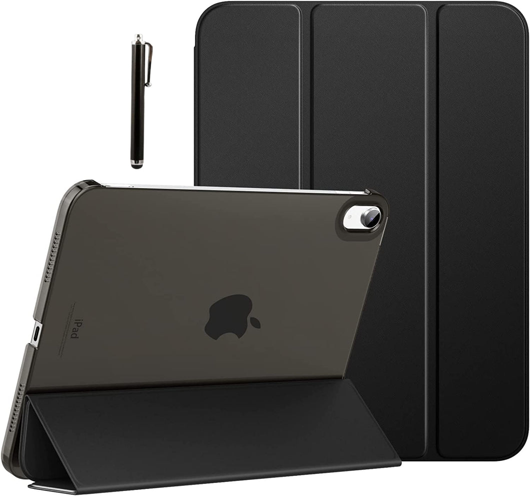 ProElite Smart Flip Case Cover for Apple iPad 10th Generation 10.9 inch 2022 Translucent & Hard Back with Stylus Pen, Black