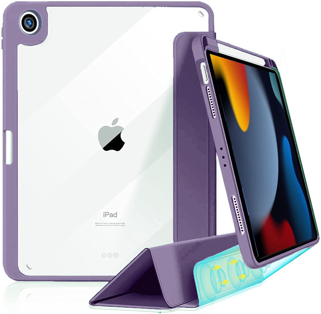 ProElite Hybrid Detachable Magnetic Case Cover for Apple iPad 10.2 inch 2021 9th/8th/7th Gen with Pencil Holder, Lavender [Transparent Back]
