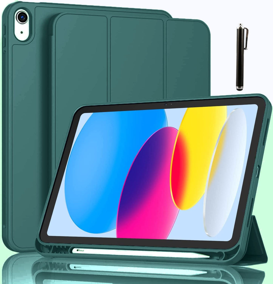 ProElite Smart Case for iPad 10th Generation 10.9 inch 2022 [Auto Sleep/Wake Cover] [Left Side Pencil Holder] [Soft Flexible Case with Stylus ] Recoil Series - Green