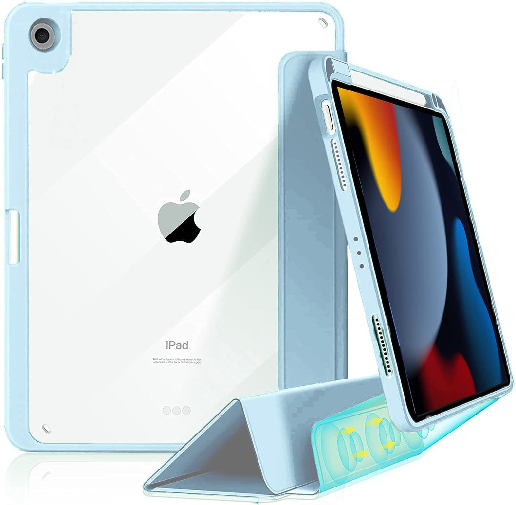 ProElite Hybrid Detachable Magnetic Case Cover for Apple iPad 10.2 inch 2021 9th/8th/7th Gen with Pencil Holder, Haze Blue [Transparent Back]