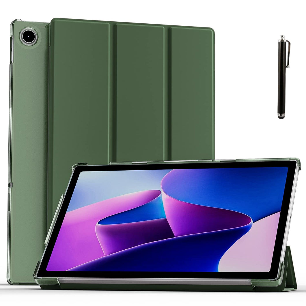 ProElite Smart Flip Case Cover for Lenovo Tab M10 FHD Plus 3rd Gen 10.6 inch (Will Not Fit M10 5G Model ) Translucent Back with Stylus Pen, Dark Green