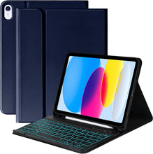 Load image into Gallery viewer, ProElite Keyboard case for Apple iPad 10th Gen 10.9 inch 2022, with Pencil Holder, Magnetic Detachable Wireless Bluetooth Keyboard Built-in 7-Colors Backlit, Dark Blue
