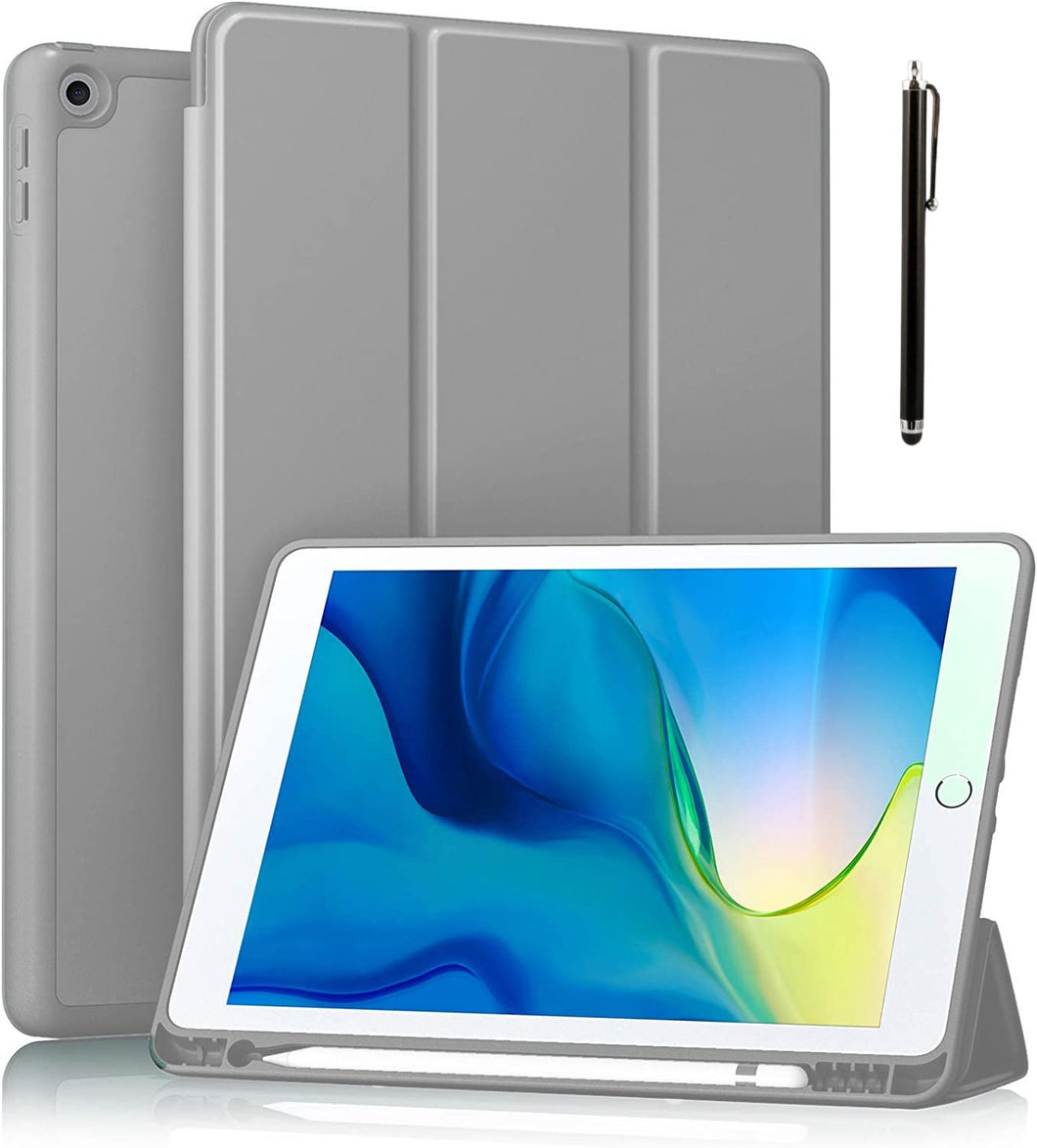 ProElite Smart Case for iPad 10.2 inch 2021 9th/8th/7th Gen [Auto Sleep/Wake Cover] [Pencil Holder] [Soft Flexible Case] Recoil Series - Grey with Stylus Pen
