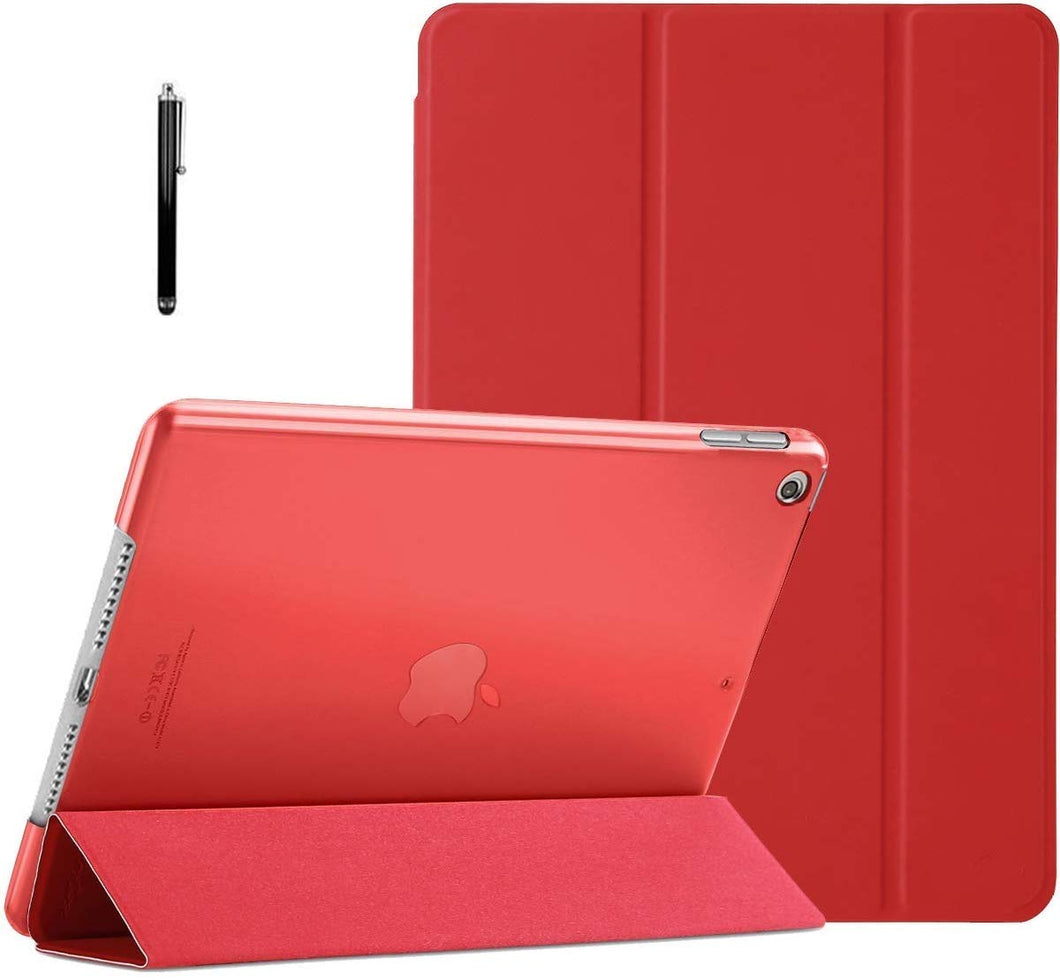 ProElite Smart Flip Case Cover for Apple ipad 7th/8th/9th Gen (2021) 10.2 inch with Stylus Pen, Translucent & Hard Back, Red