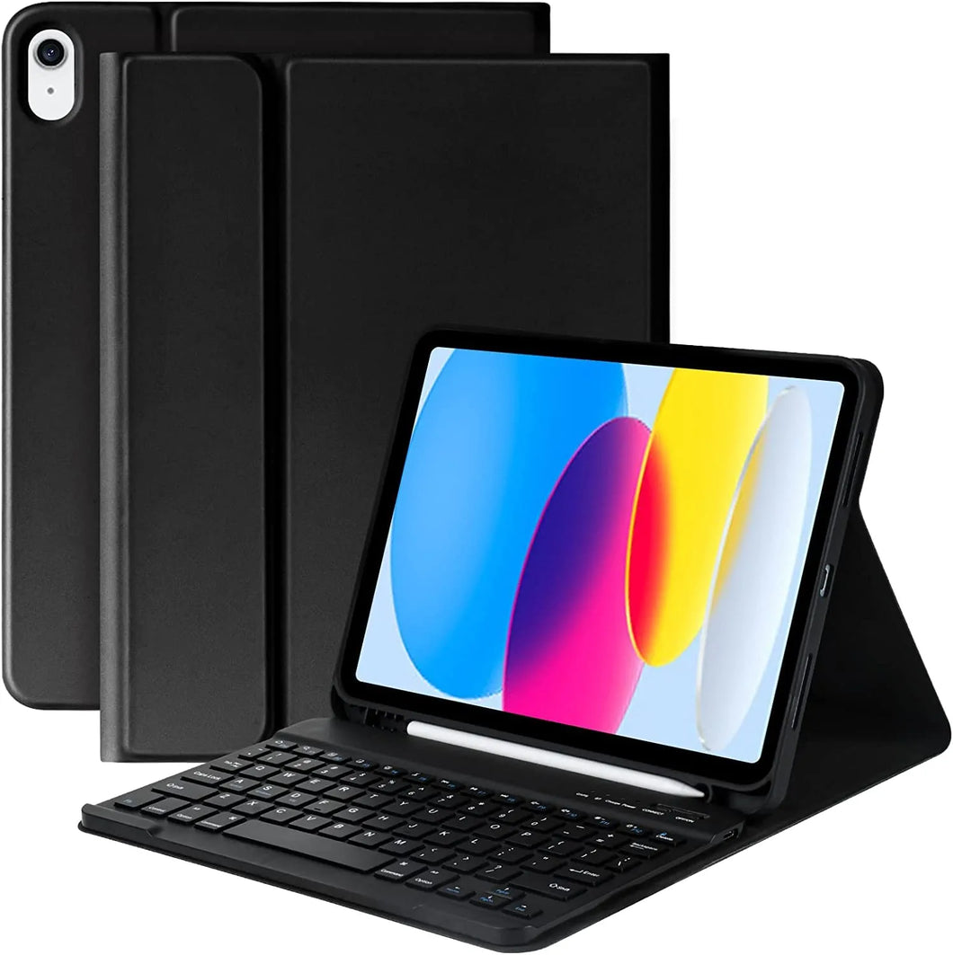 ProElite Detachable Wireless Bluetooth Keyboard case Cover for iPad 10th Gen 10.9 inch. with Pencil Holder, Black