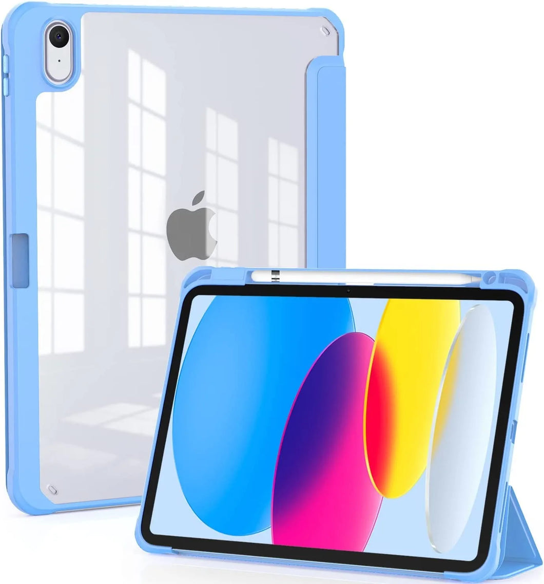 ProElite Smart Flip Case Cover for Apple iPad 10th Generation 10.9 inch 2022, Transparent Back with Pencil Holder, Haze Blue