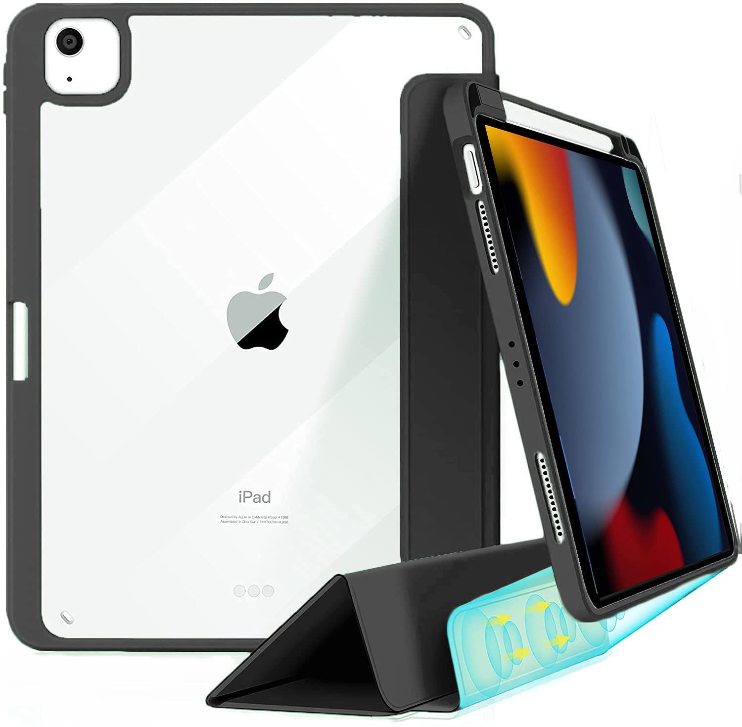 ProElite Hybrid Detachable Magnetic Case Cover for Apple iPad inch  2021 9th/8th/7th Gen with Pencil Holder, Black [Transparent Back]