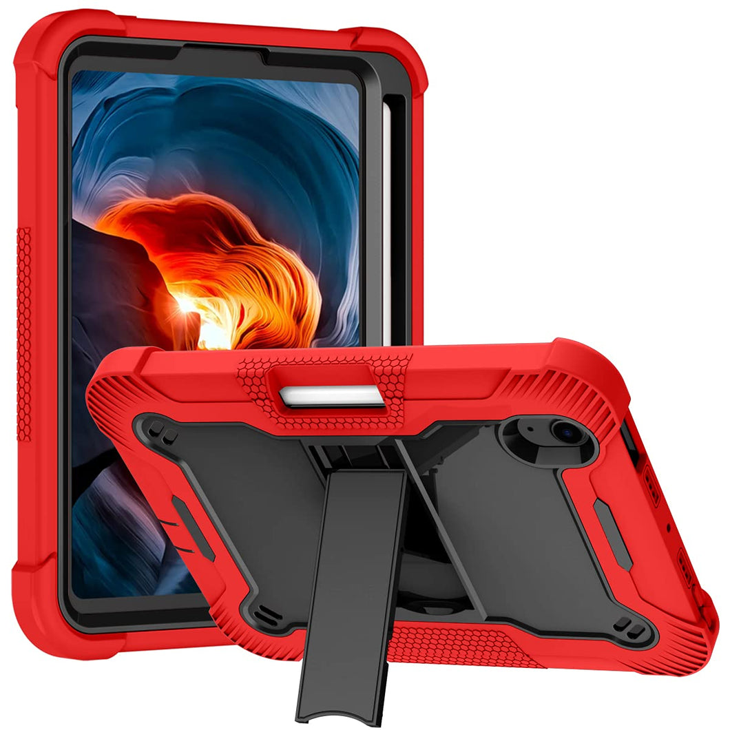 ProElite Rugged Shockproof Heavy Duty Back Case Cover for Apple iPad Mini 6 (8.3 inch 6th Gen) with Pencil Holder, Red
