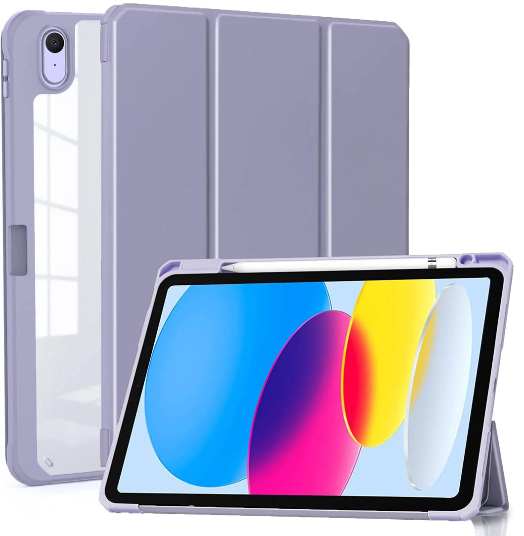 ProElite Smart Flip Case Cover for Apple iPad 10th Generation 10.9 inch 2022, Transparent Back with Pencil Holder, Lavender