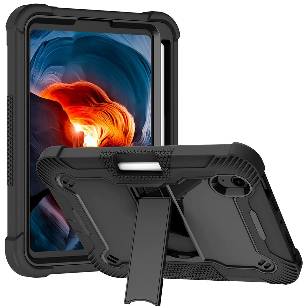 ProElite Rugged Shockproof Heavy Duty Back Case Cover for Apple iPad Mini 6/Mini 7 8.3 inch with Pencil Holder, Black