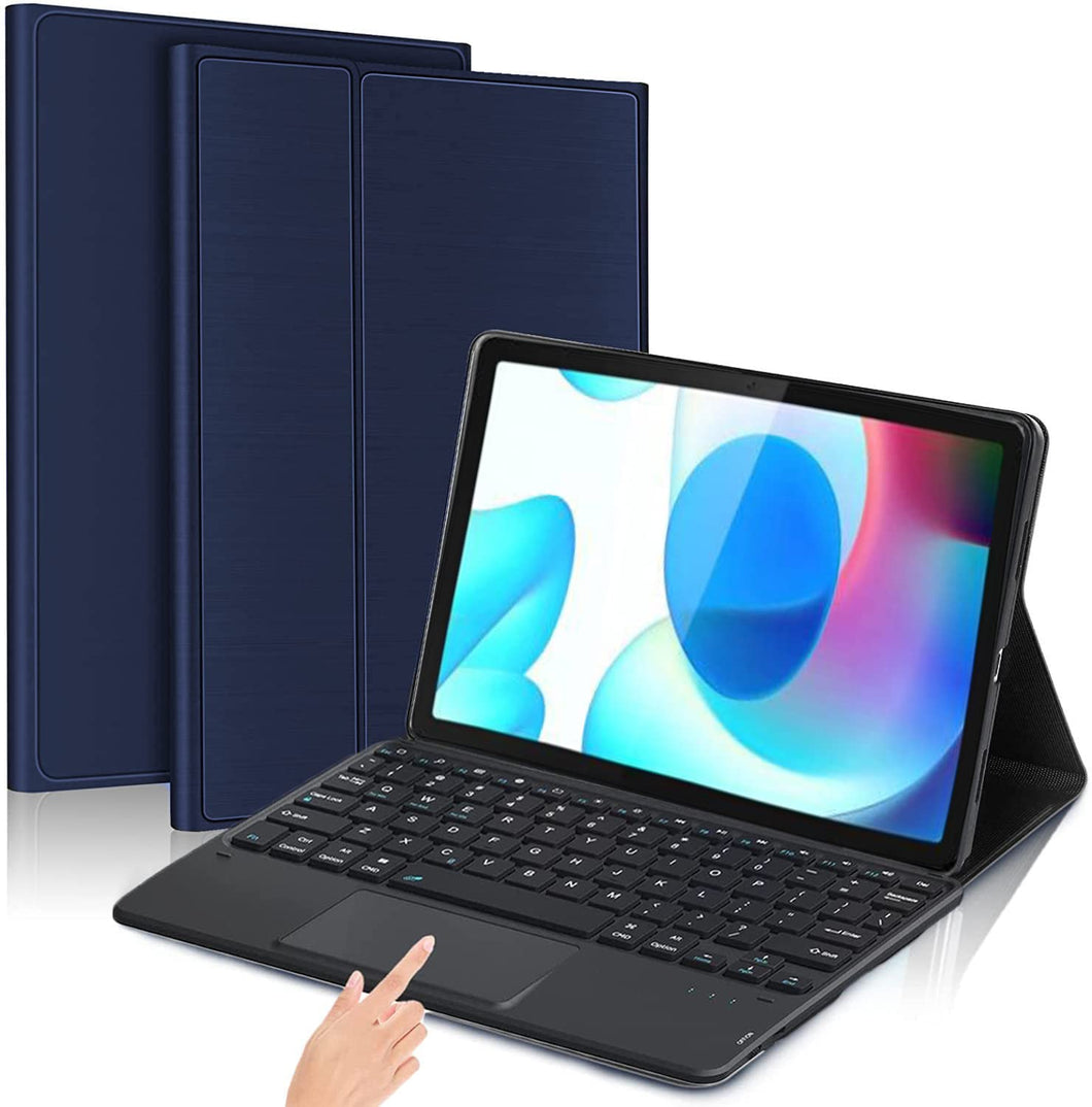 ProElite Detachable Wireless Bluetooth TouchPad Keyboard flip case Cover for Realme Pad 10.4 inch, Dark Blue