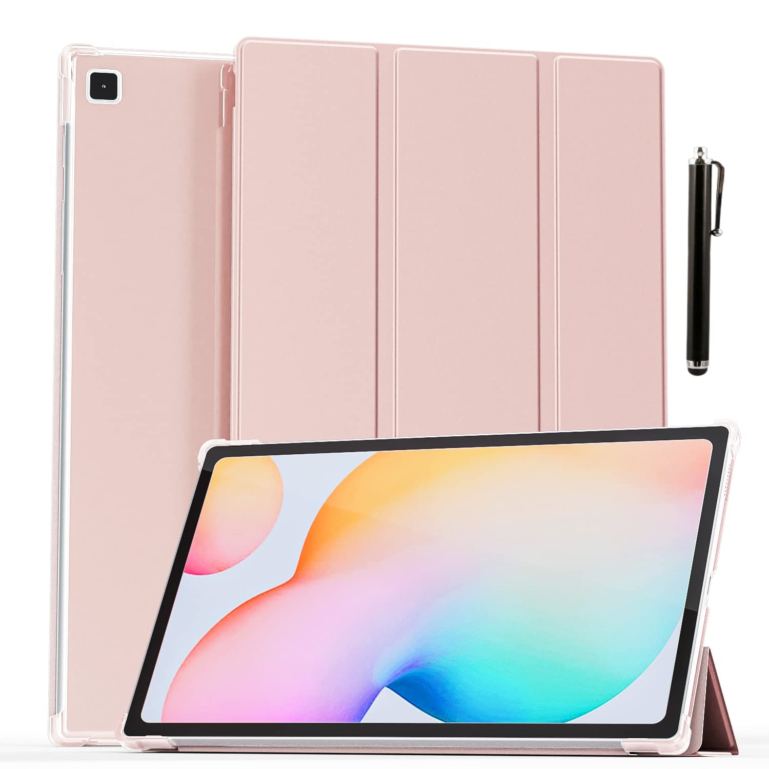 ProElite Smart Flip Case Cover for Samsung Galaxy Tab S6 Lite Inch  2022 SM-P610/P615 Translucent Back with Stylus Pen, Rose Gold