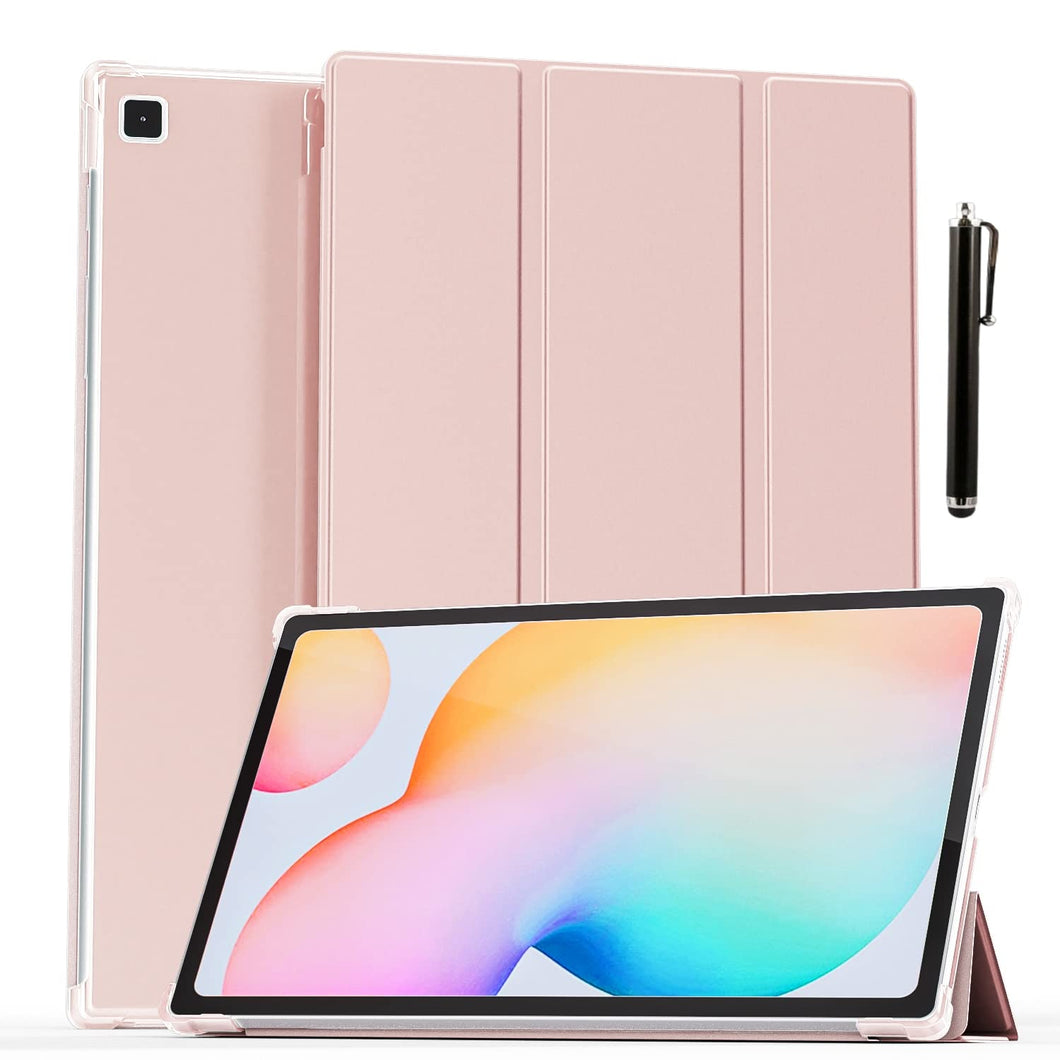 ProElite Smart Flip Case Cover for Samsung Galaxy Tab S6 Lite 10.4 Inch 2022 SM-P610/P615 Translucent Back with Stylus Pen, Rose Gold