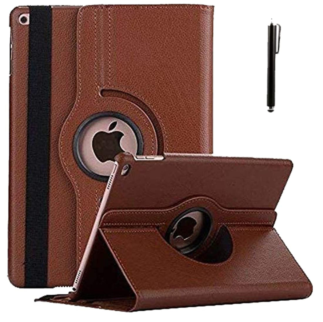 ProElite 360 Rotatable Smart Flip Case Cover for Apple iPad 9.7 inch 2018/2017 5th/6th Generation Air 1 Air 2 with Stylus Pen, Brown