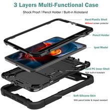 Load image into Gallery viewer, ProElite Rugged Shockproof Heavy Duty Back Case Cover for Apple iPad Mini 6/Mini 7 8.3 inch with Pencil Holder, Black
