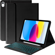 Load image into Gallery viewer, ProElite Keyboard case for Apple iPad 10th Gen 10.9 inch 2022, with Pencil Holder, Magnetic Detachable Wireless Bluetooth Keyboard Built-in 7-Colors Backlit, Black
