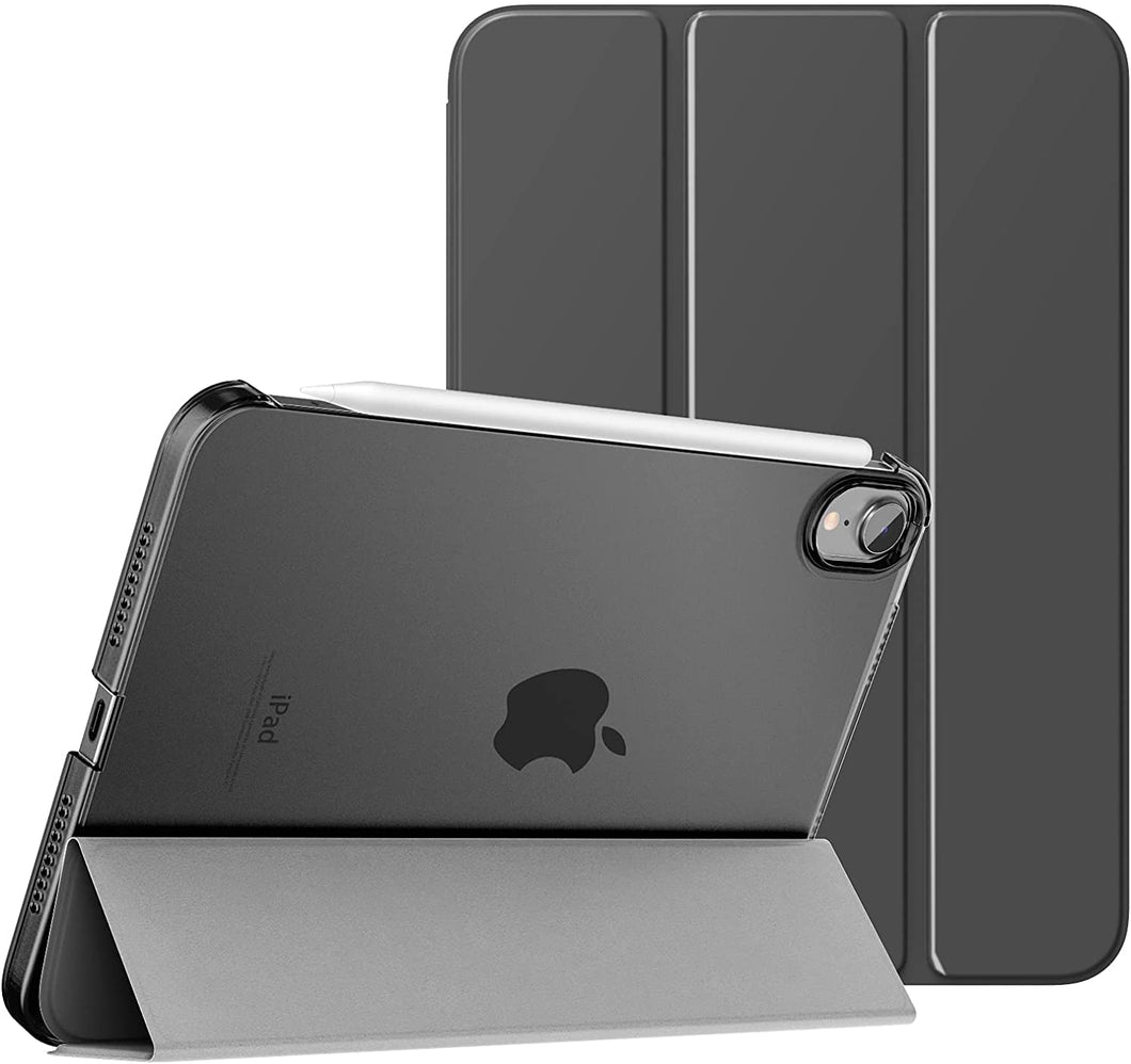 ProElite Smart Flip Case Cover for Apple iPad Mini 6th Gen 8.3 inch , Translucent Back, Black, with Stylus Pen