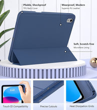 Load image into Gallery viewer, ProElite Smart Case for iPad 10th Generation 10.9 inch 2022 [Auto Sleep/Wake Cover] [Left Side Pencil Holder] [Soft Flexible Case with Stylus ] Recoil Series - Dark Blue

