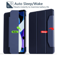 Load image into Gallery viewer, ProElite Smart Trifold Flip Case Cover for Apple iPad Air 5th/4th Gen 10.9 inch , Translucent Back with Clasp, Feather Series, Dark Blue

