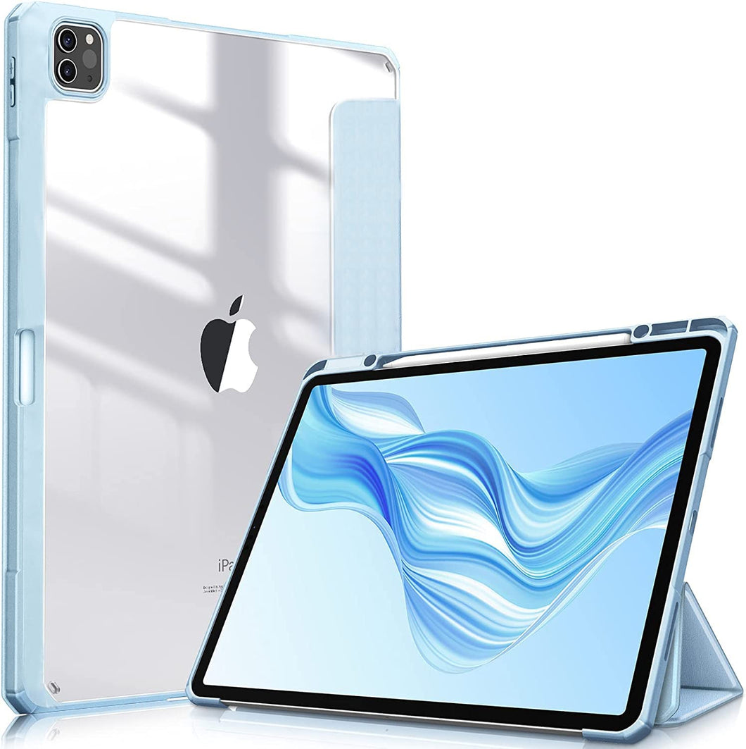 ProElite Hybrid Detachable Magnetic Case Cover for Apple iPad pro 12.9 inch 2021 5th Generation with Pencil Holder, Haze Blue [Transparent Back]