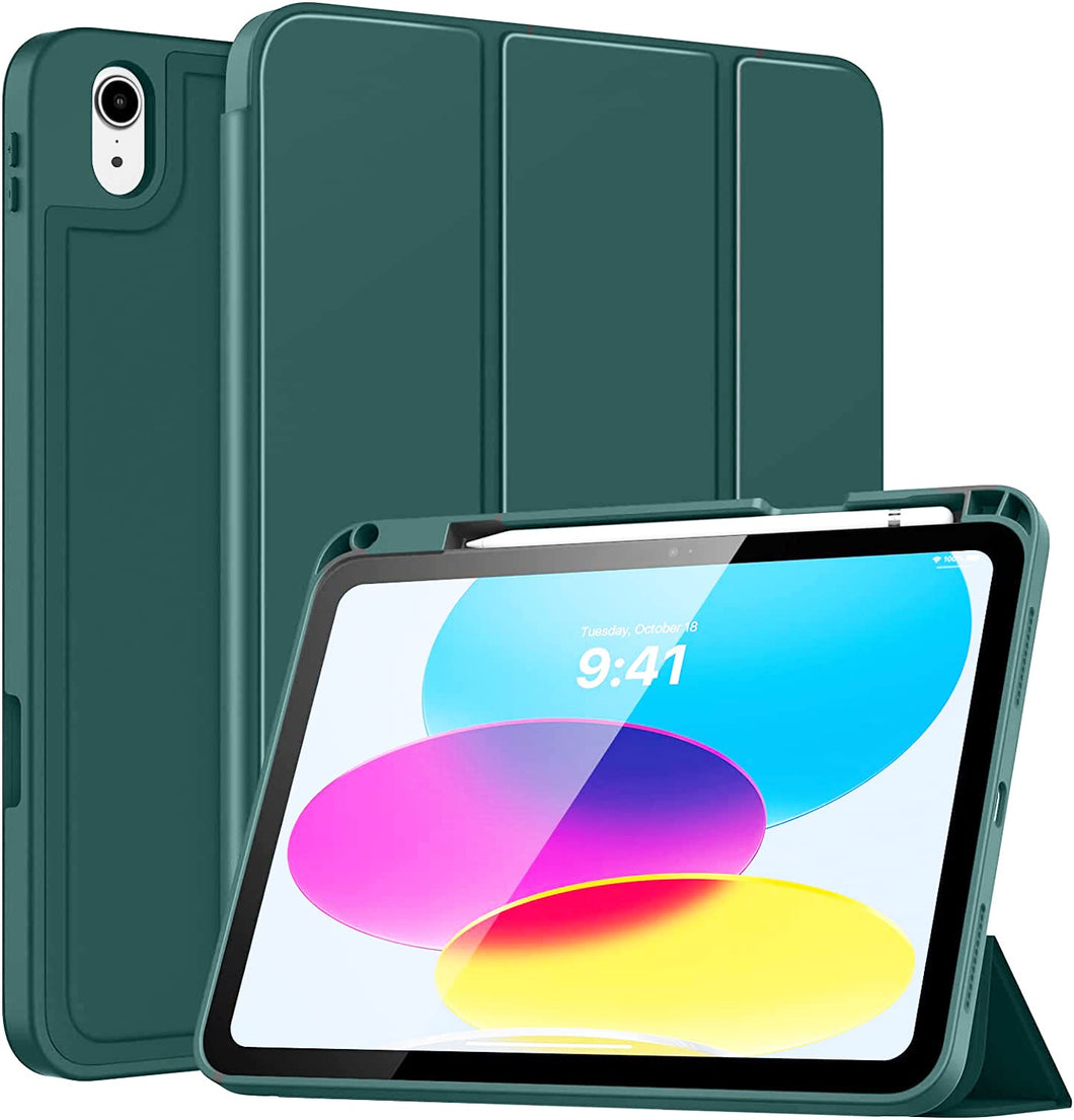 ProElite Smart Case for iPad 10th Generation 10.9 inch 2022 [Auto Sleep/Wake Cover] [Pencil Holder] [Soft Flexible Case] Recoil Series - Dark Green