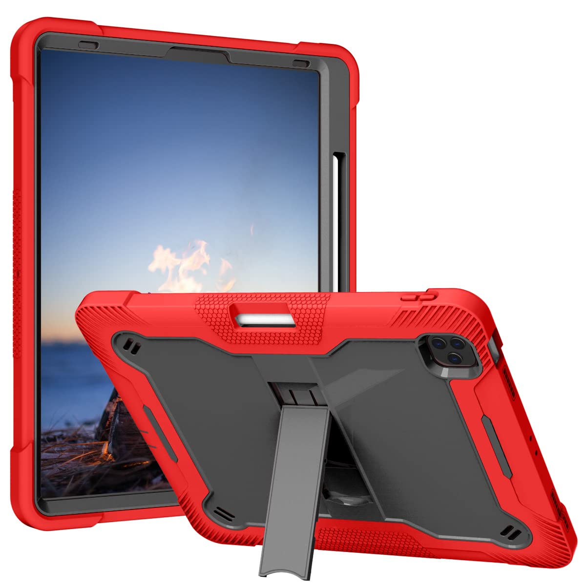 ProElite Rugged Shockproof Heavy Duty Back Case Cover for Apple iPad pro  inch 2021/2020 5th Gen, (Support Apple Pencil Charging), Red