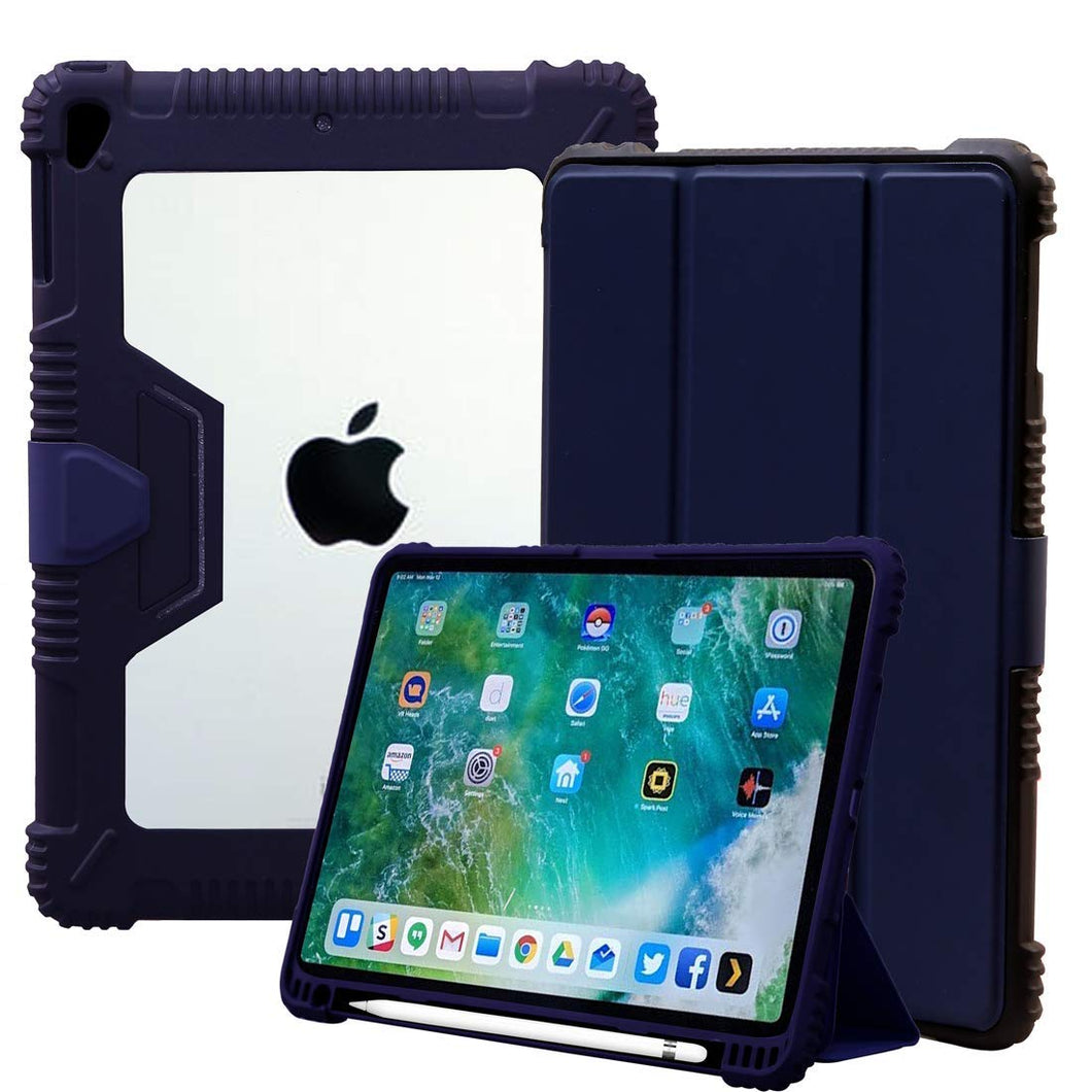 ProElite Rugged Shockproof Armor Smart flip case Cover for Apple ipad 7th/8th/9th Gen (2021) 10.2 inch  with Pencil Holder, Dark Blue
