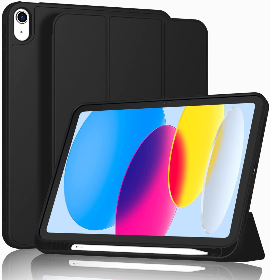 ProElite Smart Case for iPad 10th Generation 10.9 inch 2022 [Auto Sleep/Wake Cover] [Left Side Pencil Holder] [Soft Flexible Case] Recoil Series - Black