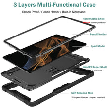 Load image into Gallery viewer, ProElite Rugged Shockproof Heavy Duty Back Case Cover for Samsung Galaxy Tab S8 Ultra 14.6 inch (SM-X900/ X906), with S Pen Holder, Black

