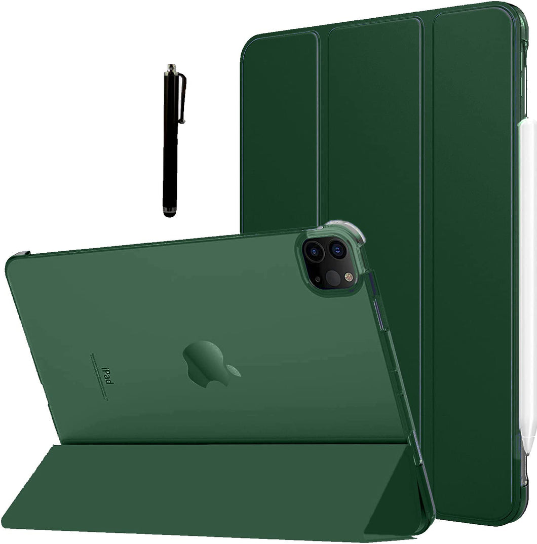 ProElite Smart Case Cover for Apple iPad Pro 11 inch 2022/2021 4th/3rd Generation [Auto Sleep/Wake ], Translucent & Hard Back, with Styluls, Dark Green