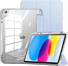 Load image into Gallery viewer, ProElite Smart Flip Case Cover for Apple iPad 10th Generation 10.9 inch 2022, Fully Transparent Back with Pencil Holder, Light Blue
