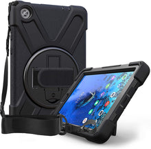 Load image into Gallery viewer, ProElite Rugged 3 Layer Armor Back case Cover for Lenovo Tab M8 HD TB-8505F TB-8505X with Hand Grip and Rotating Kickstand with Shoulder Strap, Black
