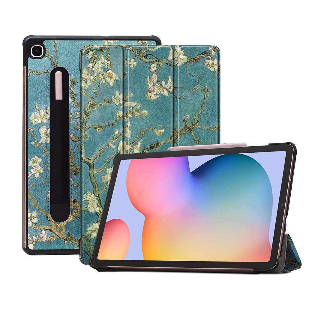 ProElite Smart Trifold Flip case Cover for Samsung Galaxy Tab S6 Lite 10.4 Inch SM-P610/P615, Support S Pen Magnetic Attachment [Flowers]