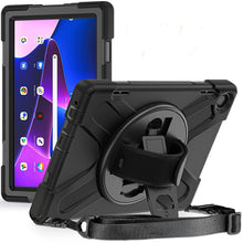 Load image into Gallery viewer, ProElite Rugged 3 Layer Armor case Cover for Lenovo Tab M10 FHD 3rd Gen 10.1 inch with Hand Grip and Rotating Kickstand with Shoulder Strap, (Black)

