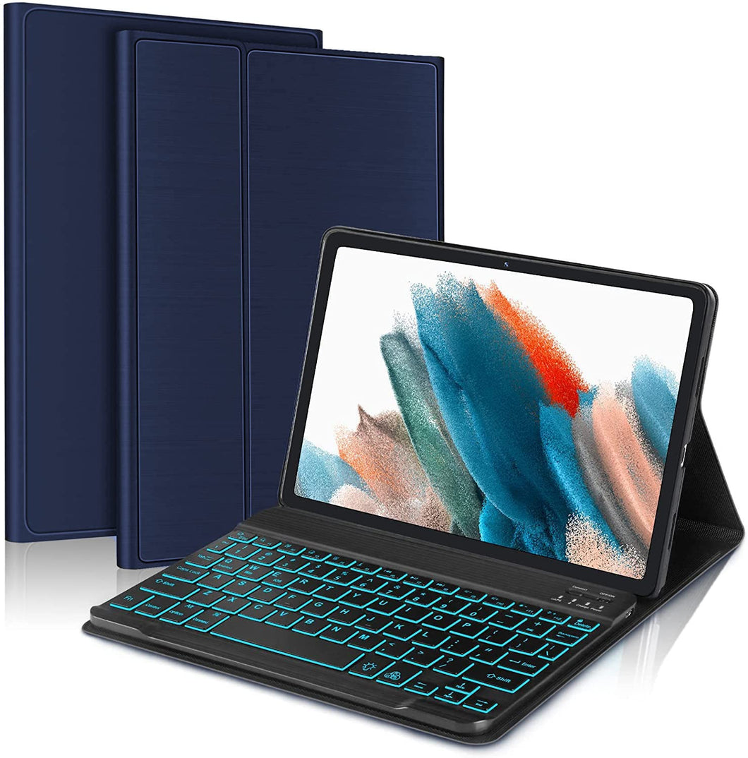 ProElite Keyboard case for Samsung Galaxy Tab A8 10.5 inch (SM-X200/ SM-X205/ SM-X207), Magnetic Detachable Wireless Bluetooth Keyboard Built-in 7-Colors Backlit, Dark Blue