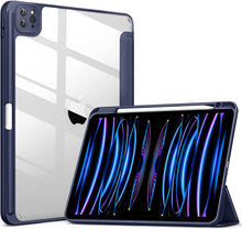 Load image into Gallery viewer, ProElite Smart Flip Case Cover for Apple iPad Air 13 inch/iPad Pro 12.9 inch 2022/2021/2020/2018 6th/5th/4th/3rd Gen, Transparent Back with Pencil Holder, Dark Blue
