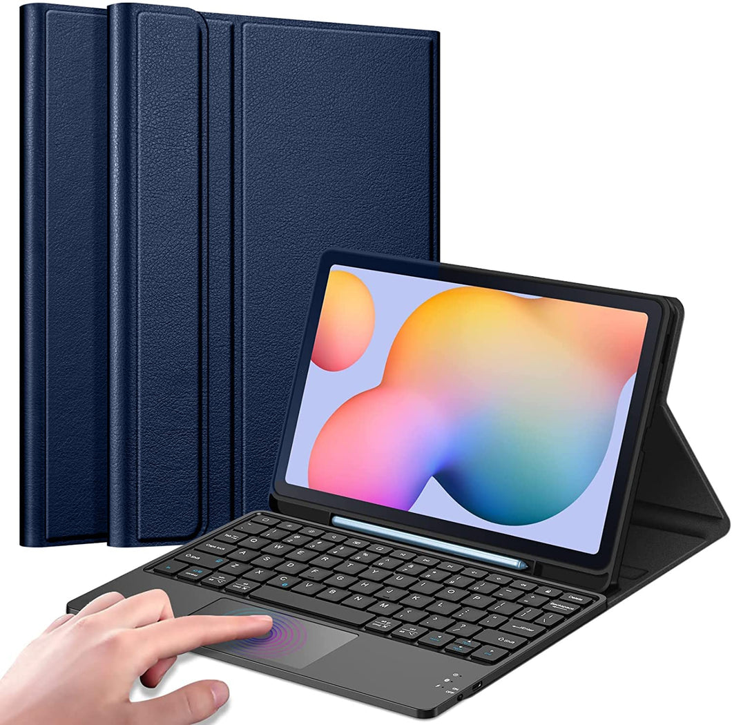 ProElite Detachable Wireless Bluetooth TouchPad Keyboard flip case Cover for Samsung Galaxy Tab S6 Lite 10.4 Inch SM-P610/P615 with Pencil Holder, Dark Blue