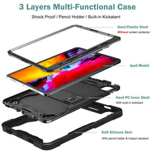 Load image into Gallery viewer, ProElite Rugged Shockproof Heavy Duty Back Case Cover for Apple iPad Pro 11&quot; 3rd Gen 2021/2020 &amp; iPad Air 5th/4th Gen 10.9&quot; with Pencil Holder, Black
