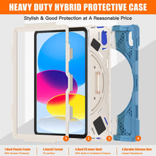 Load image into Gallery viewer, ProElite Rugged 3 Layer Armor case Cover for Apple iPad 10th Generation 10.9 inch 2022. with Hand Grip and Rotating Kickstand, Rainbow Blue

